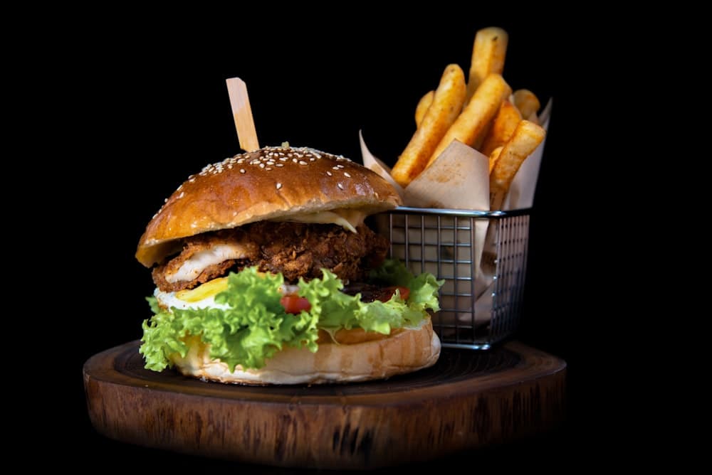 Chicken burger and chips basket