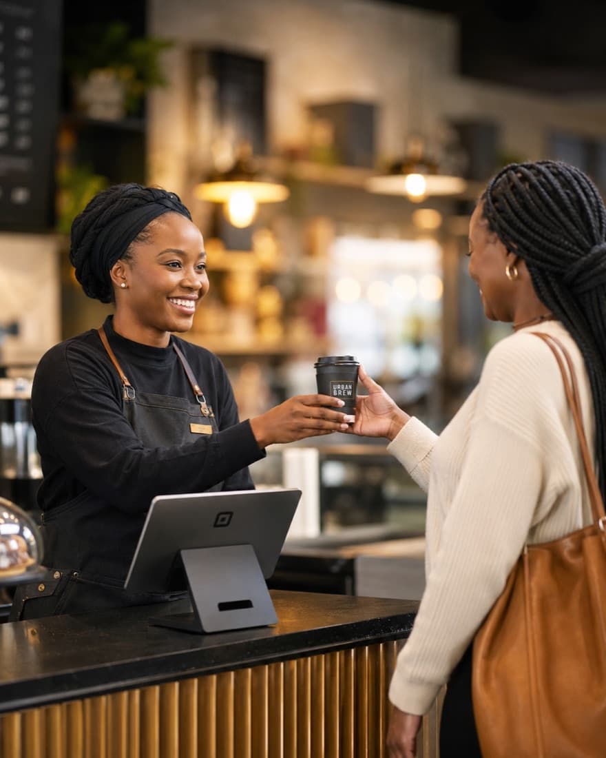 Customer collecting an order at the counter